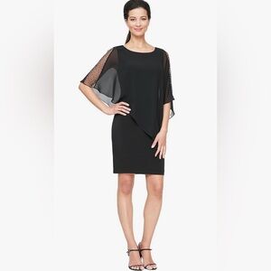 SLNY Women's One Piece Caplet Dress Beaded Shoulders Black Size 8